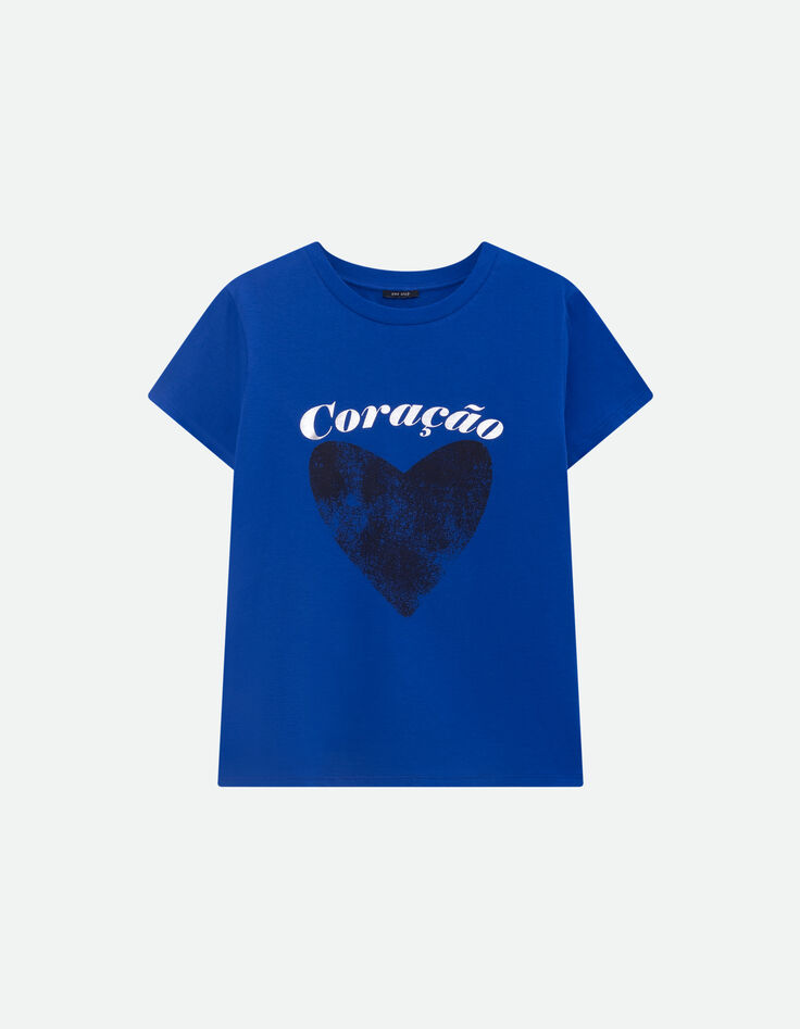 MIKA - T-shirt bleu coton bio message m&eacute;tallis&eacute; et c&oelig;ur -1