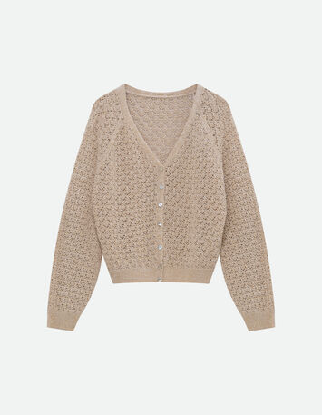 TOMAS - Cardigan beige doré tricot lurex fantaisie -5