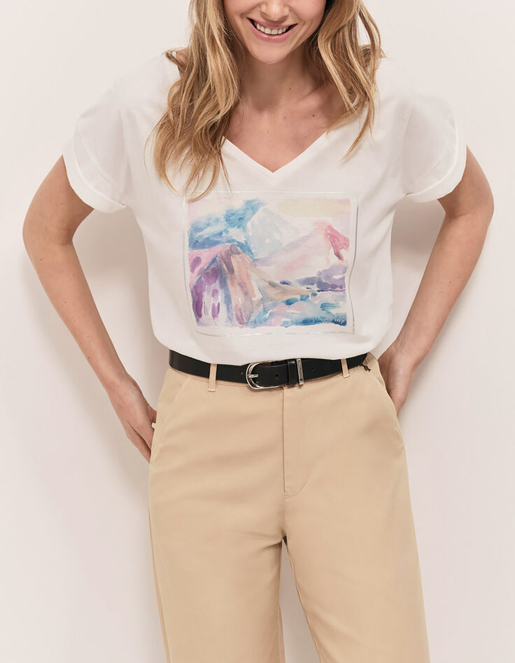 MARCO - T-shirt écru visuel aquarellé-1