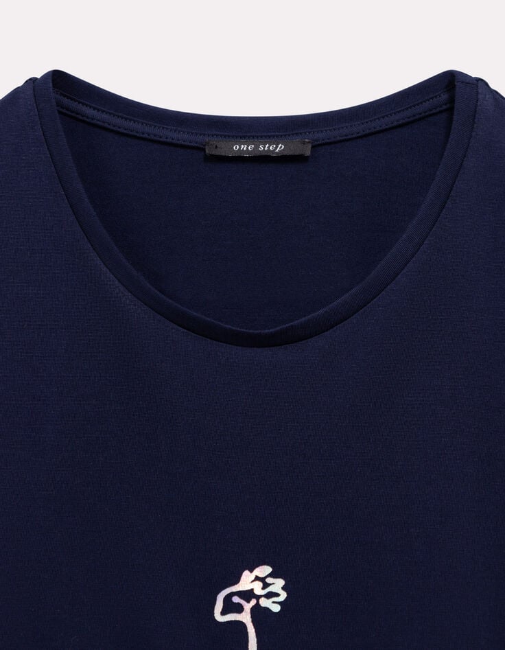 MODENE - T-shirt marine coton bio danseuse métallisée-2