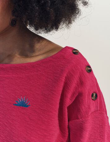 MALOU - T-shirt rose &eacute;ponge coton bio broderie soleil -4