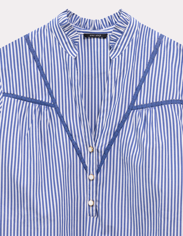 CAYCE - Blouse à rayures bleues découpes dentelle-6