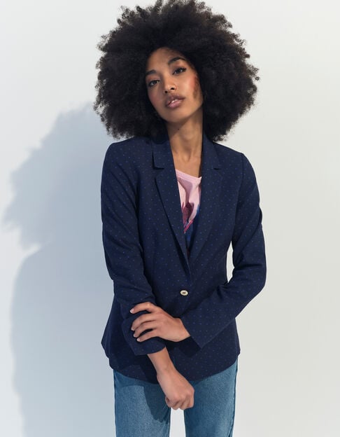 VINNY - Veste de costume bleue imprimé minimaliste carrés - One Step
