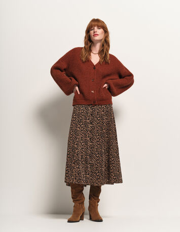 TREFLE - Cardigan marron tricot réversible devant/dos-7