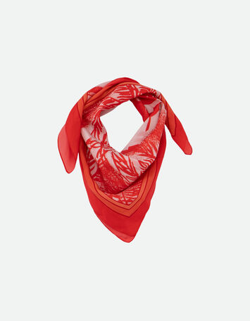 ABRAMS - Foulard soie rouge motif visage -1