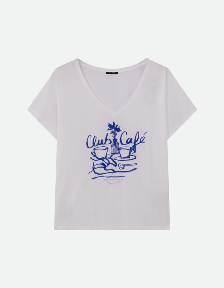 MAGIC- T-shirt blanc coton bio crayonn&eacute; petit-d&eacute;jeuner -5