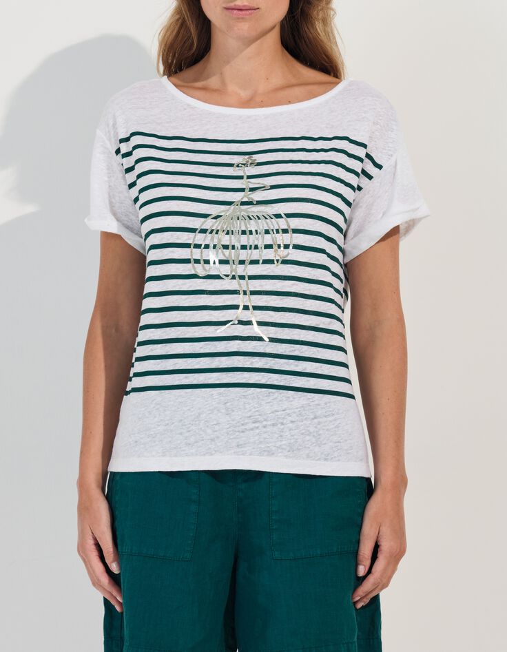 MOOVE - T-shirt blanc rayures et danseuse dor&eacute;e -2