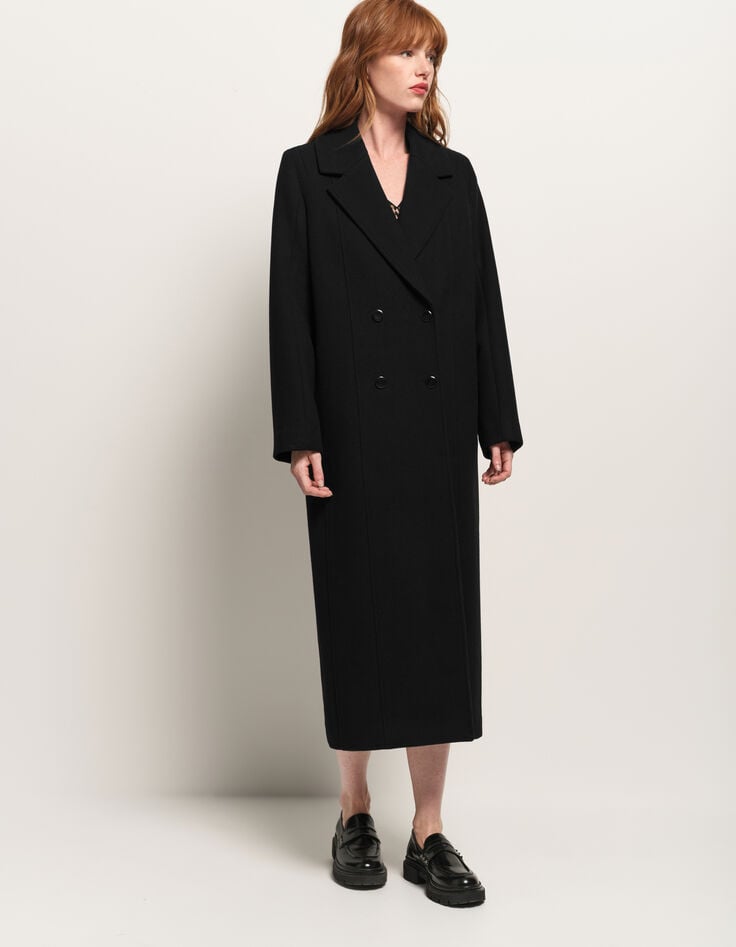 DWAIN - Manteau long noir zippé-2