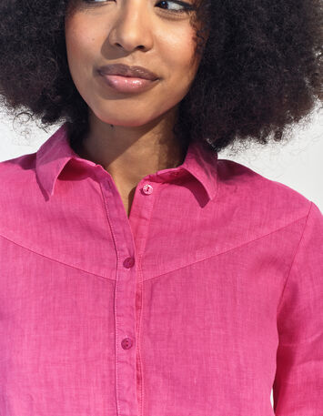 CARMEN - Chemise rose toile de lin certifié surteint -4