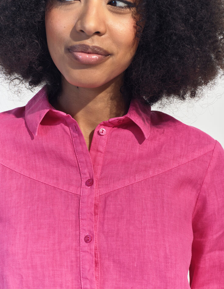 CARMEN - Chemise rose toile de lin certifié surteint -4