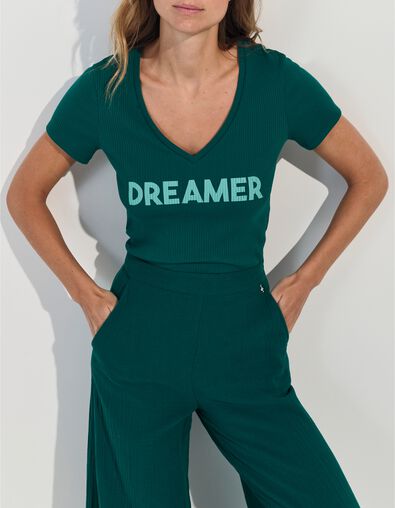 MIRO - T-shirt vert c&ocirc;tel&eacute; &agrave; message  - One Step