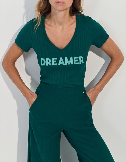 MIRO - T-shirt vert c&ocirc;tel&eacute; &agrave; message  - One Step