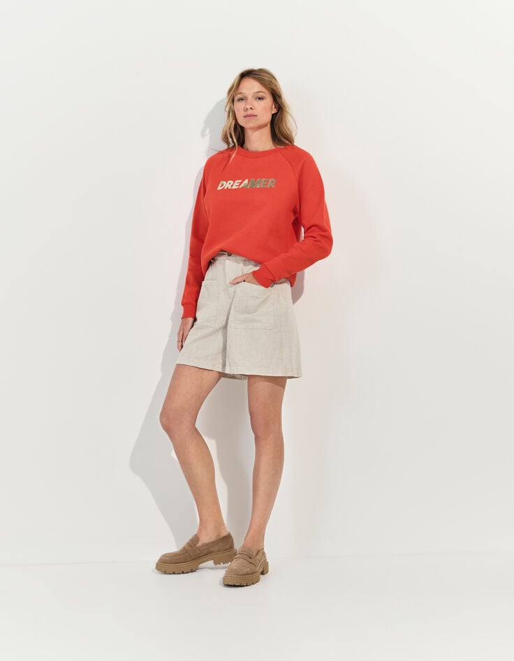 MURILO - Sweat orange coton bio message métallisé -2