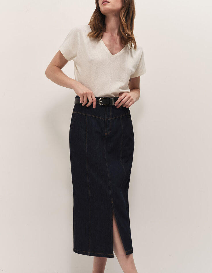 JAKE - Jupe en jean night blue longueur midi-1