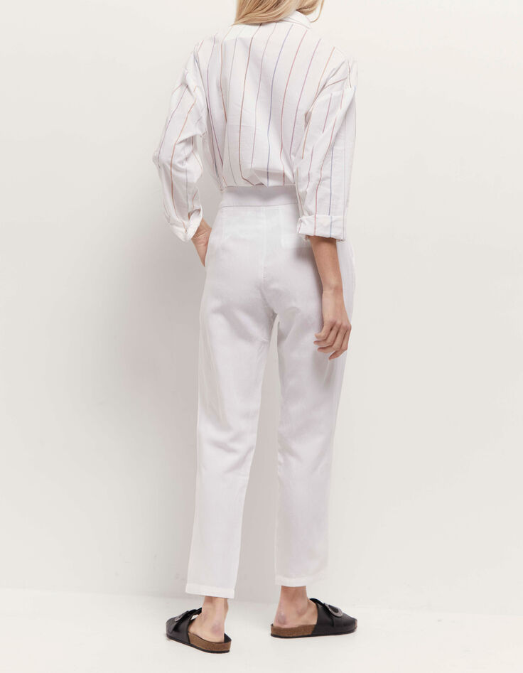 PEARL - Pantalon néo-carotte blanc ceinturé-2