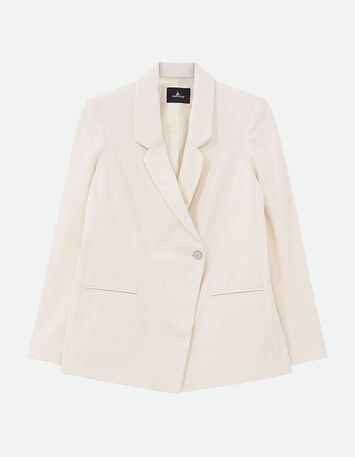 VIGG - Veste de costume ivoire velours c&ocirc;tel&eacute;-5
