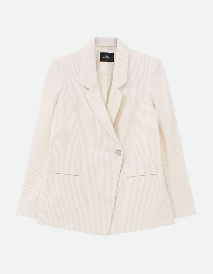 VIGG - Veste de costume ivoire velours c&ocirc;tel&eacute;-5
