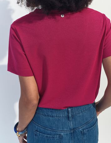 MARCIA - T-shirt rouge encolure V maille iris&eacute;e -2