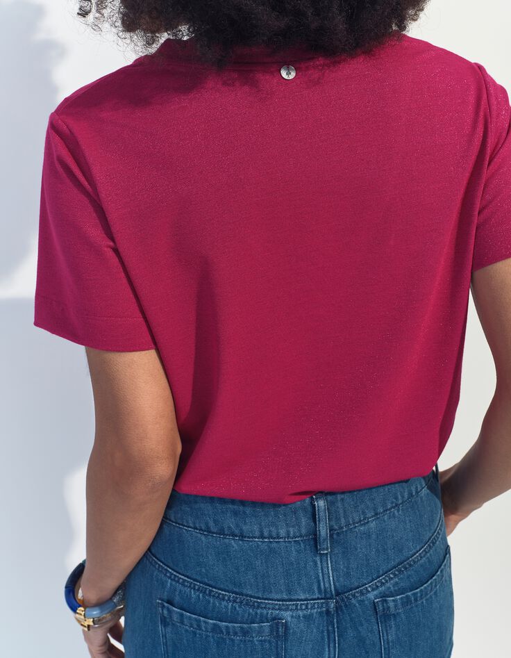 MARCIA - T-shirt rouge encolure V maille iris&eacute;e -2
