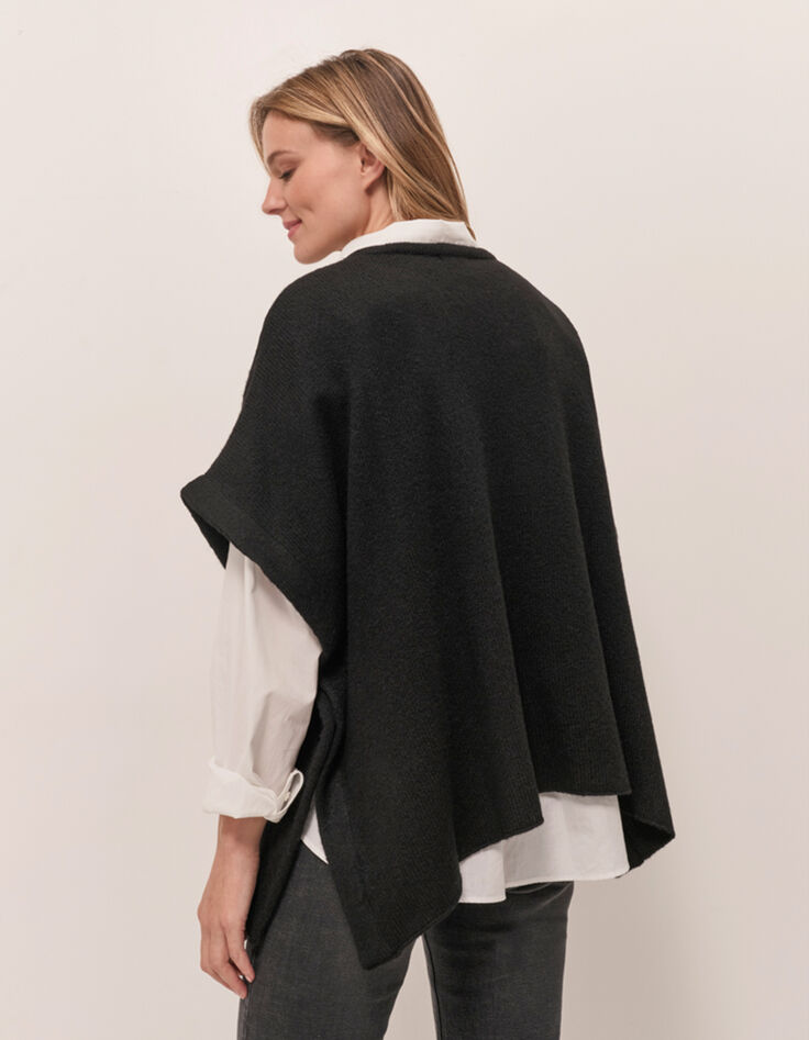 ADA - Poncho noir tricot boutons côtés-2