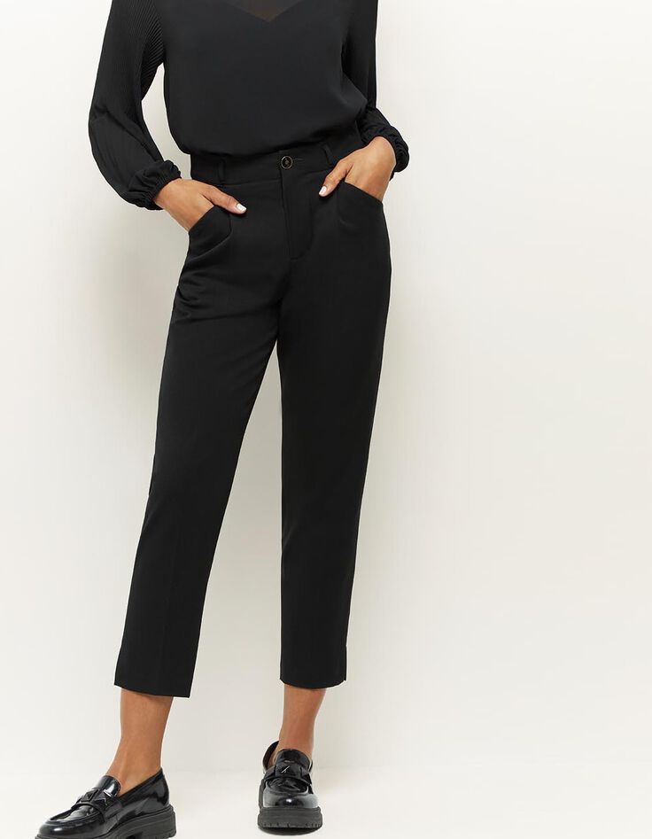 POPPY - Pantalon droit noir façon laine froide-2