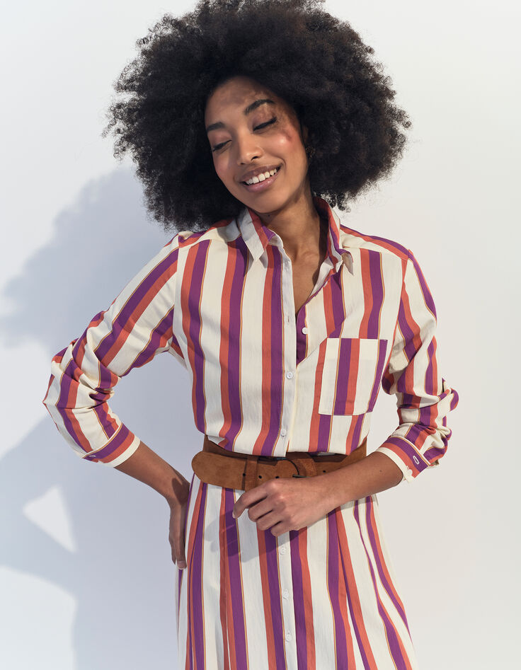 CHRISTA - Chemise écrue motif rayures couleur -1