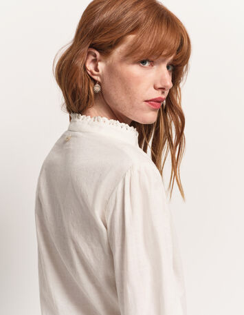 CAYCE - Blouse écrue coton bio découpes dentelle-7