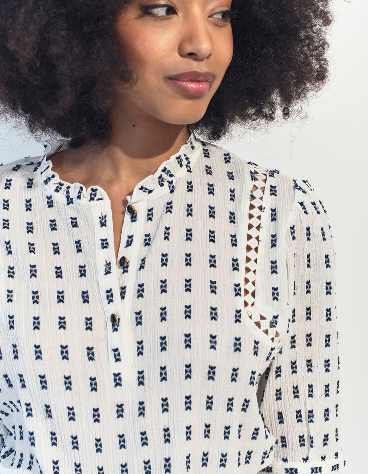 CLAUDIA - Top blanc jacquard minimaliste -4
