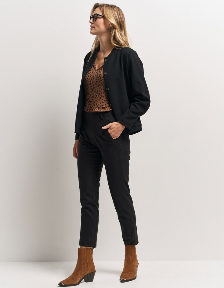MORTON - Cardigan noir maille fantaisie forme bomber-7 MORTON - Cardigan noir maille fantaisie forme bomber-7