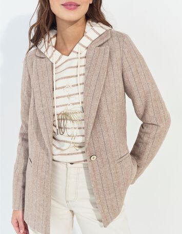 VICKI - Veste beige lainage fantaisie motif chevrons ray&eacute;-6