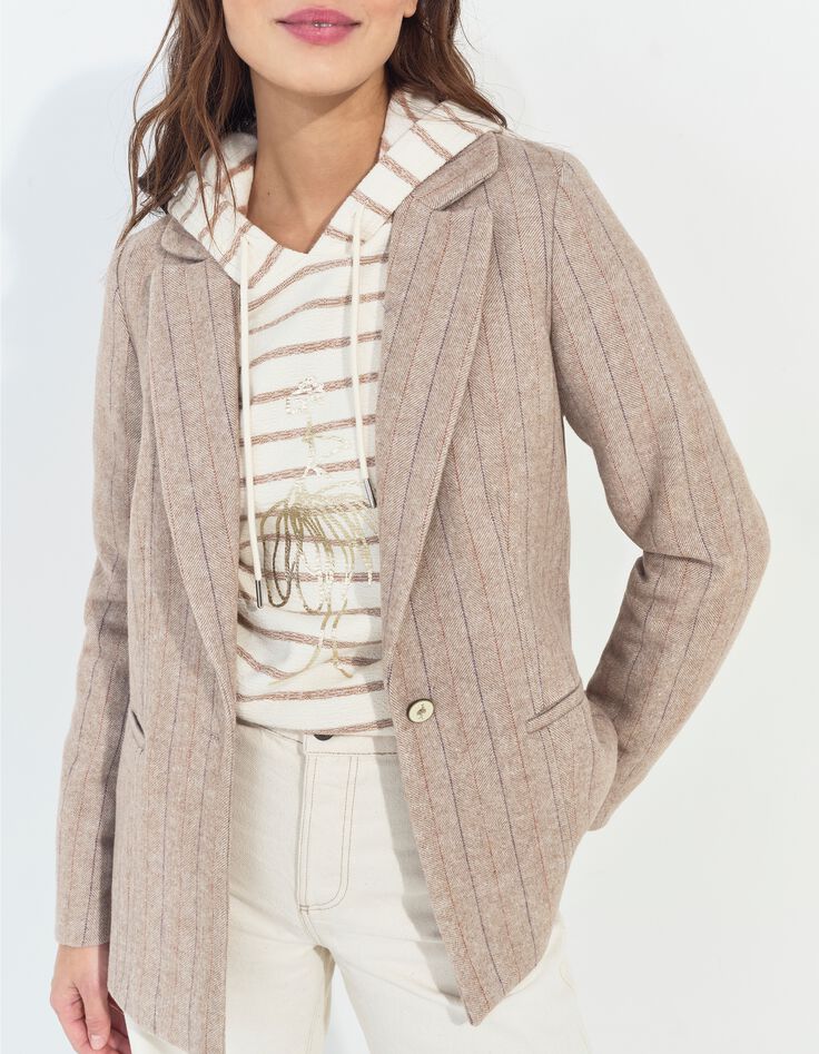 VICKI - Veste beige lainage fantaisie motif chevrons ray&eacute;-6