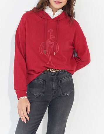 MAORI - Sweat rouge &agrave; capuche visuel danseuse paillet&eacute;e-5
