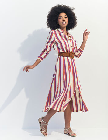 CHRISTA - Chemise écrue motif rayures couleur -5
