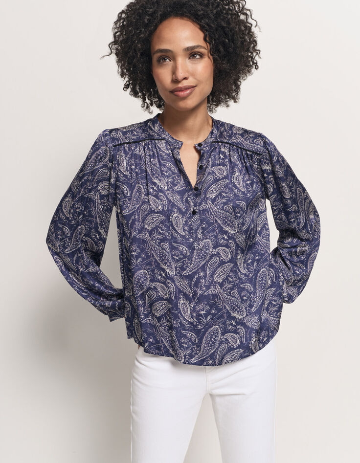 CLUSE - Blouse bleue Lenzing™ Ecovero™ cachemire-2