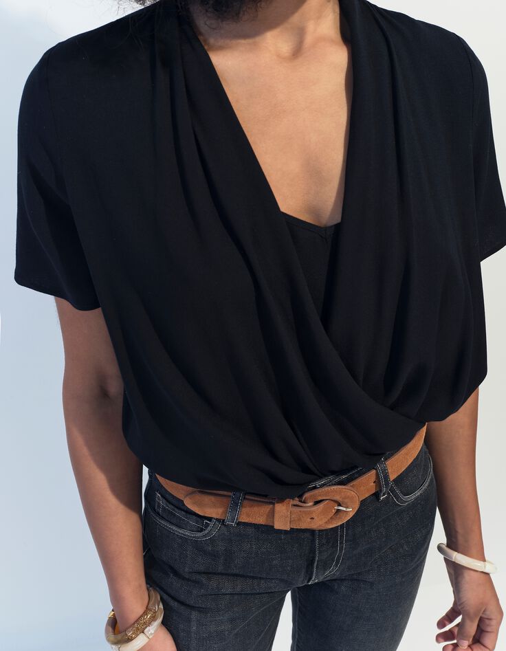 COREY - Top noir Lenzing&trade; Ecovero&trade; effet cache-c&oelig;ur -4