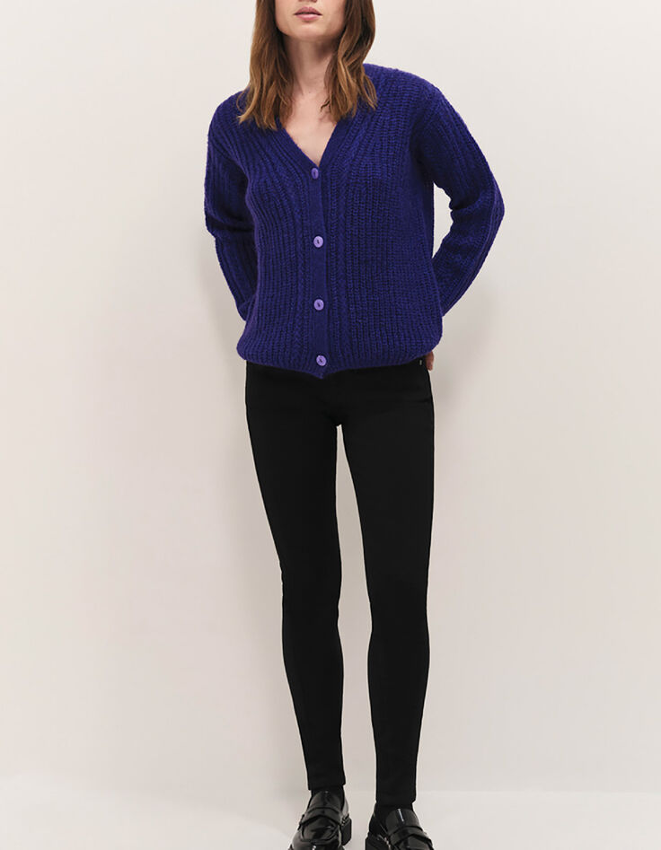 TIM  - Cardigan purple tricot &agrave; encolure V profonde-4