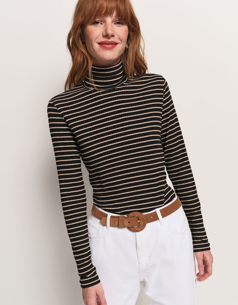MOOD - T-shirt gris col roulé maille rayée - One Step