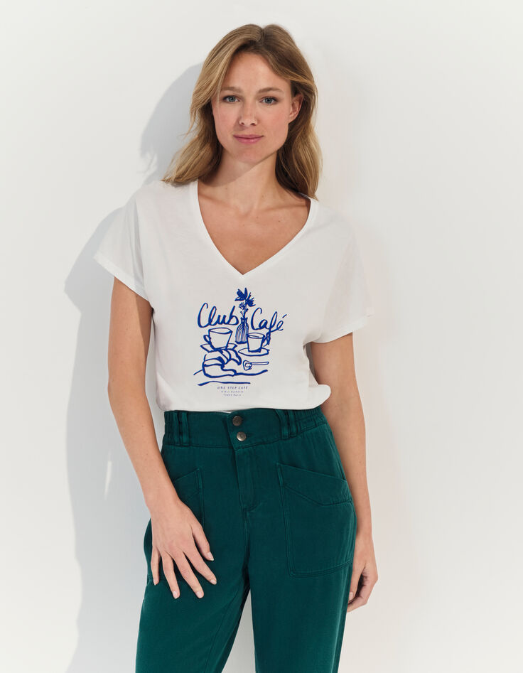 MAGIC- T-shirt blanc coton bio crayonné petit-déjeuner -4