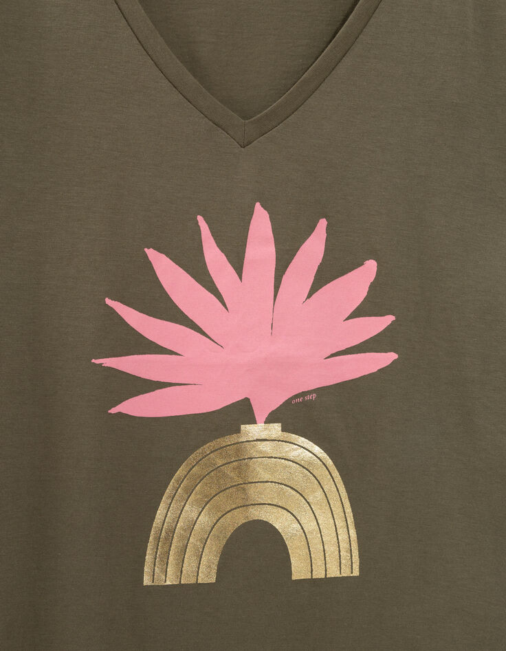 MIRAMAR - T-shirt kaki coton bio visuel arty géométrique -2