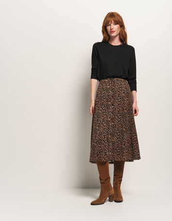 JOYAU - Jupe noire polyester recyclé imprimé léopard-2