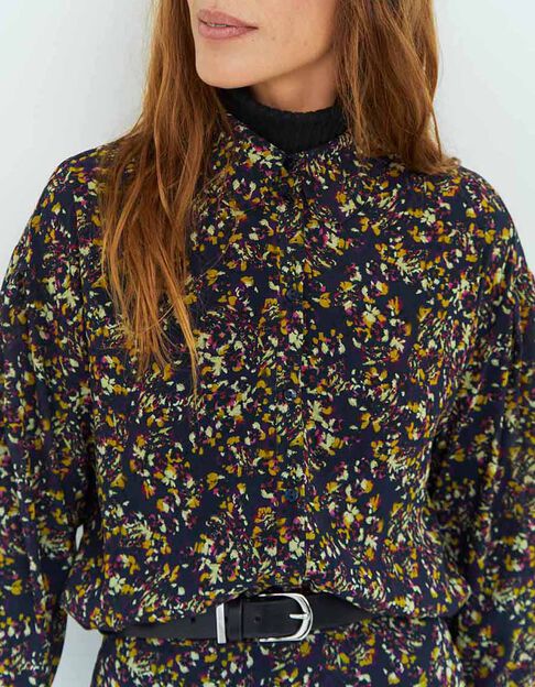 CHIYOKO - Chemise marine polyester recyclé fleuries - One Step