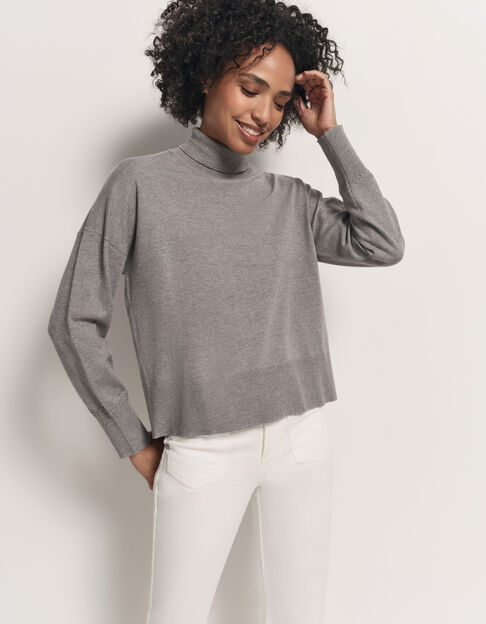 TANAKA - Pull gris tricot fin à col roulé - One Step