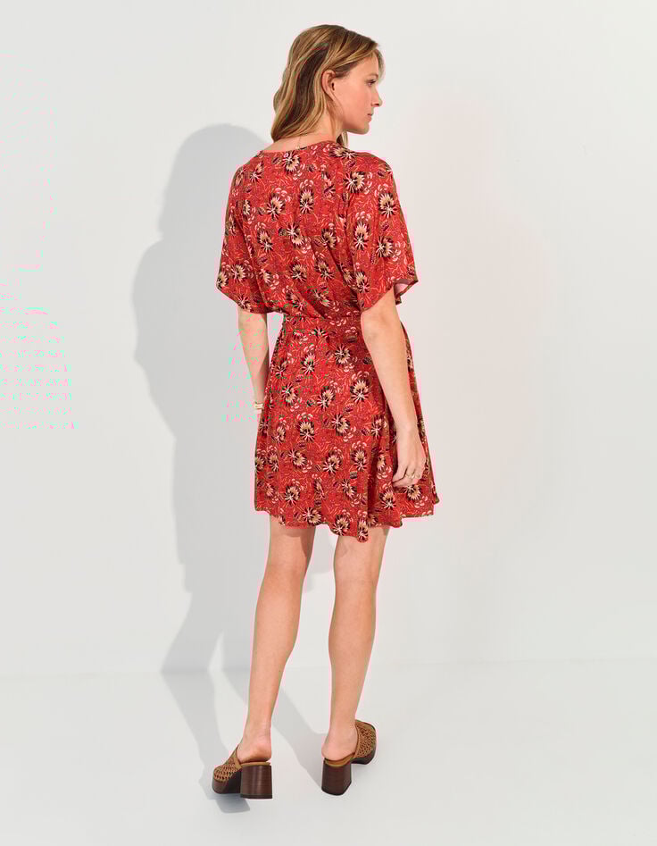 RADKA - Robe orange imprimé floral d'été -3