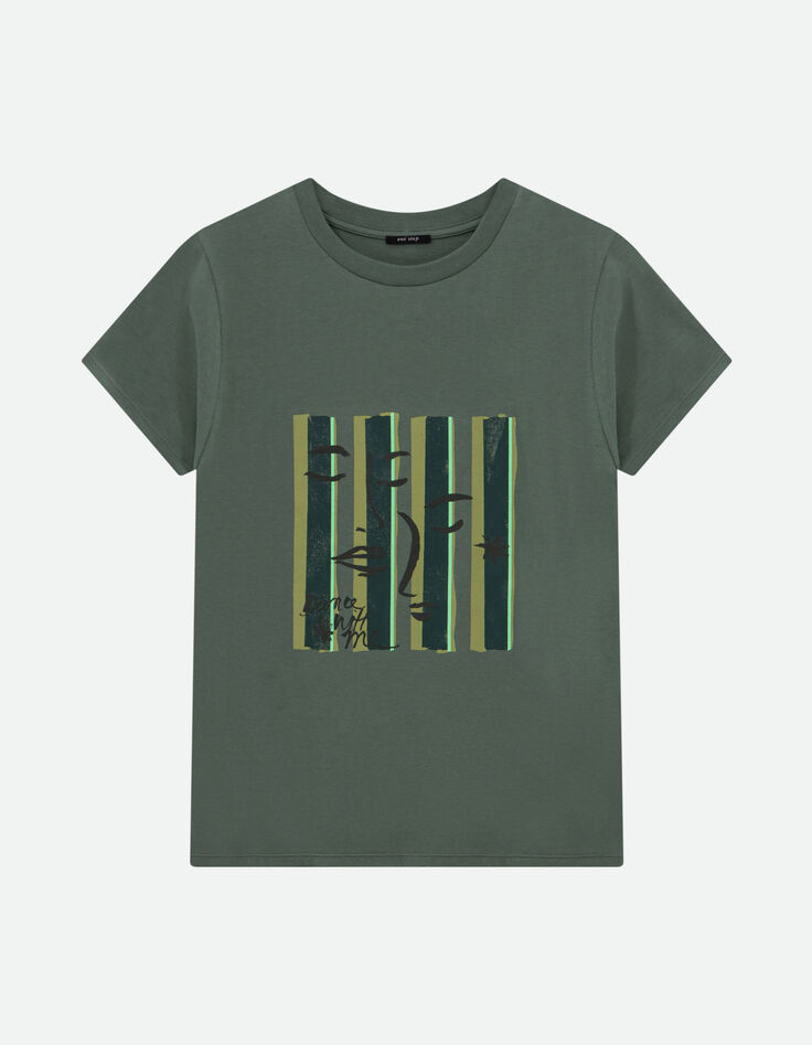 MIKA - T-shirt kaki visuel visages sur fond ray&eacute; -7