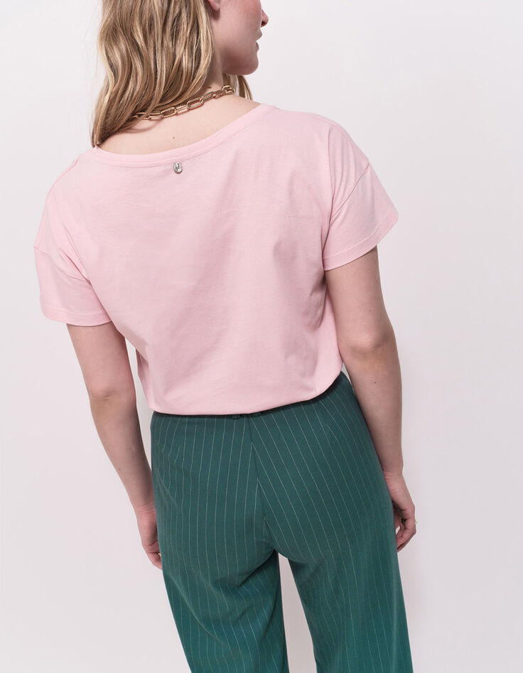 MAURO - T-shirt rose coton bio visuel arty floral-3