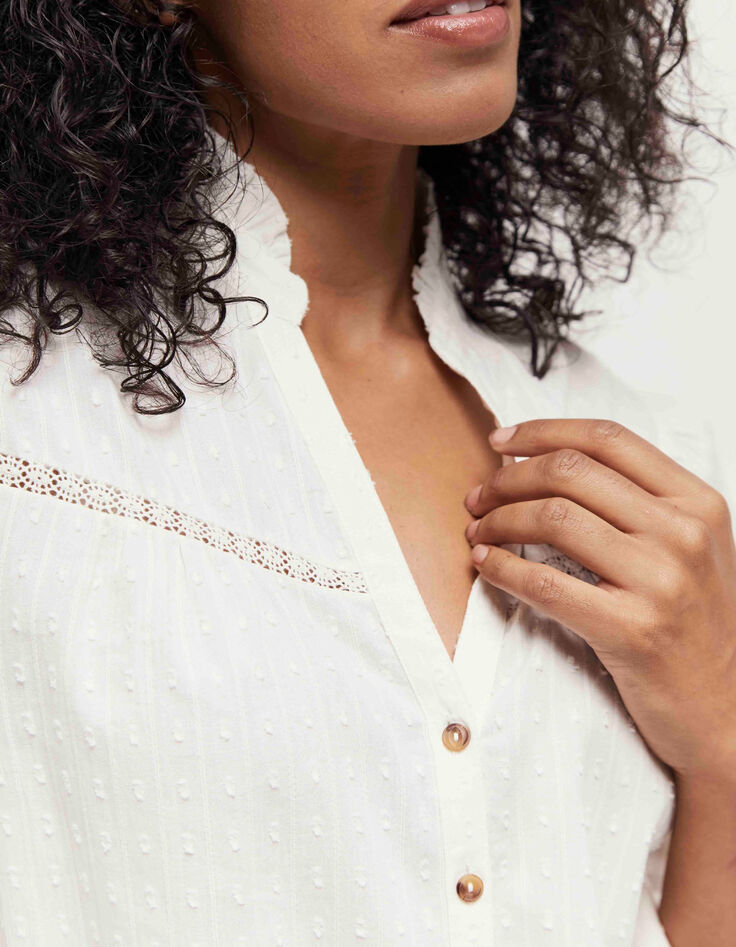 CAISA - Blouse écrue à col collerette dentelle-4