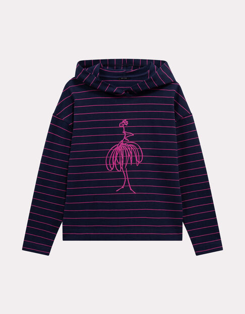 MELKI - T-shirt marine rayé rose coton bio avec danseuse - One Step