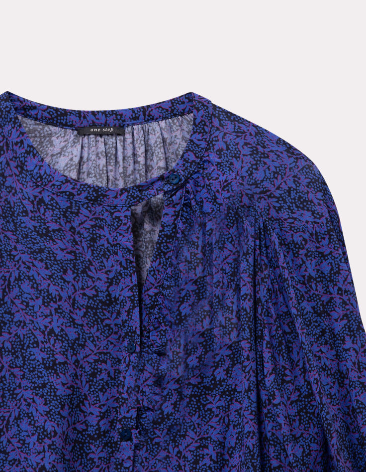 CHARLEY - Blouse marine imprim&eacute; floral pois-2