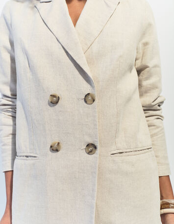 VITORIA - Veste de costume beige chiné en lin et coton -5