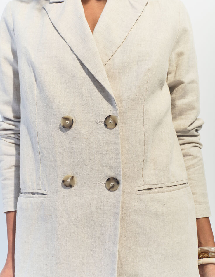 VITORIA - Veste de costume beige chiné en lin et coton -5
